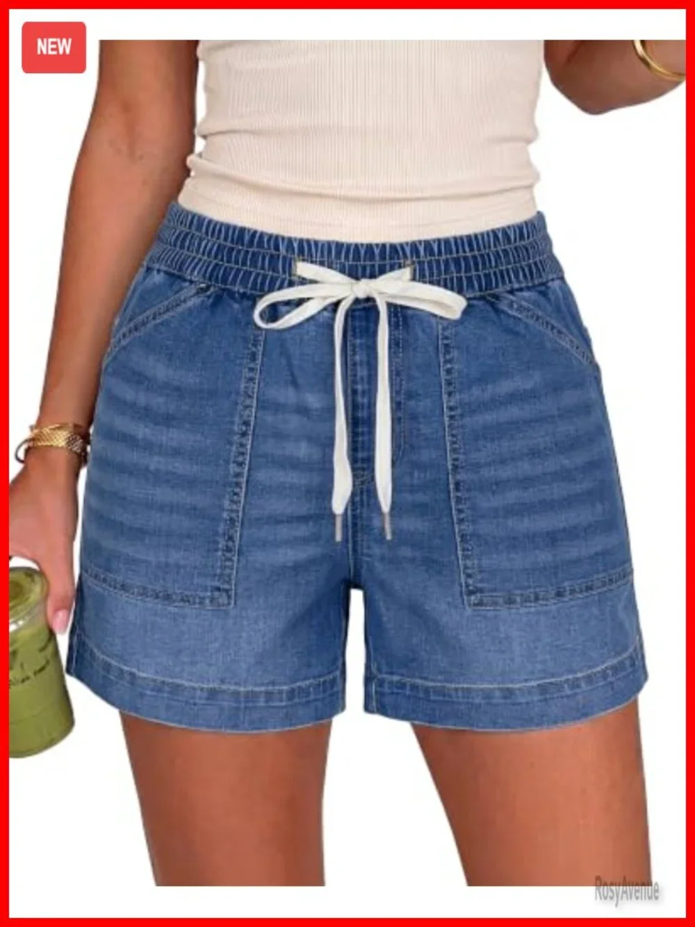 High Waisted Stretchy Denim Jorts with Pockets